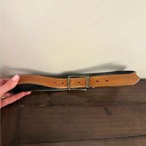 Leather Belt Black Exterior with Brown Interior – Silver Buckle – Size 32